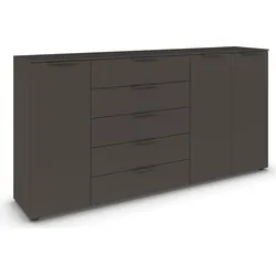 Schubkastenkommode RAUCH "Kommode Türkommode Sideboard Kombikommode FLIPP", grau (graphit), B:200cm H:100cm T:42cm, Holzwerkstoff, Sideboards, 3-türig mit 5 Schubladen und Soft-Close-Funktion
