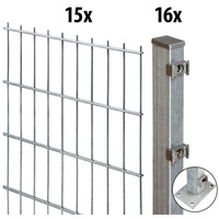 GARDEN 'N' MORE Doppelstabmattenzaun "Excellent" Zaunelemente Gr. H/L: 100 cm x 30 m H/L: 100 cm x 30 cm, grau (feuerverzinkt) Zaunelemente