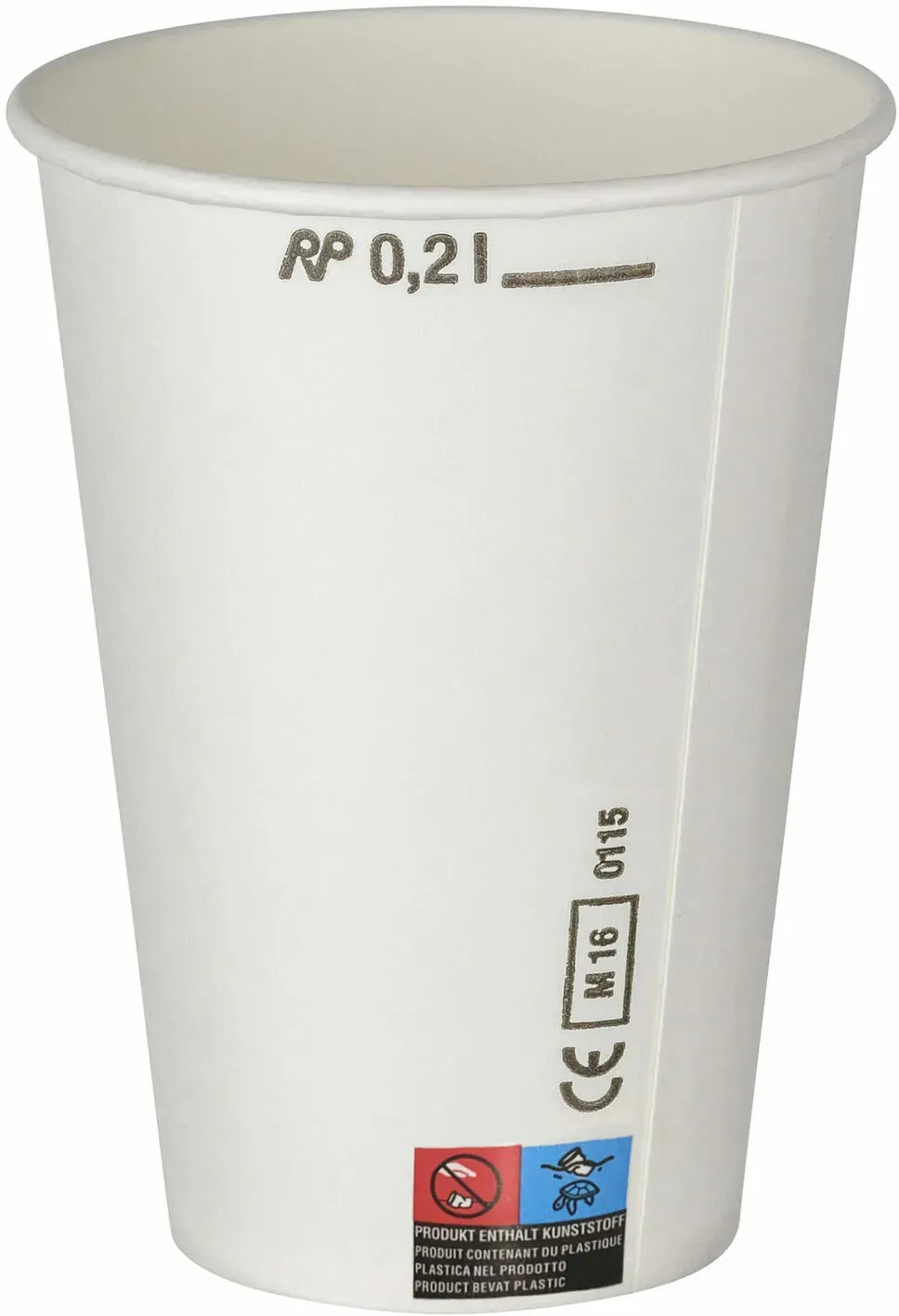 Kaltgetränkebecher Pappbecher weiß mit CE Eichstrich 200 ml 100 Stk.