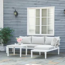 Outsunny 3-teiliges Gartenmöbel-set mit Beistelltisch Balkonmöbel Set Sofa Mit Kissen, L-Form Outdoor Aluminium Cremeweiß - Outsunny