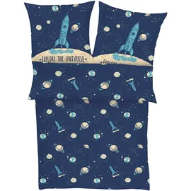 IBENA s.Oliver Satin Tiere Blau 140 x 200 cm + 70 x 90 cm
