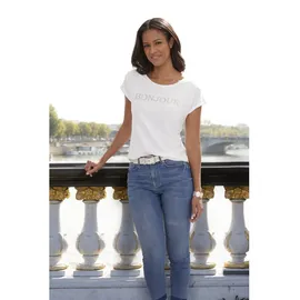 VIVANCE T-Shirt mit Frontdruck "Bonjour" Weiß 40/42