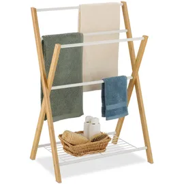 Relaxdays Handtuchständer mit Ablage Bambus Natur/Weiß