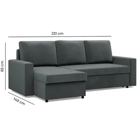 mebligo Ecksofa mit Schlaffunktion NEO mit gerader Armlehne, 231x140cm Schwarz - Schwarz
