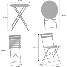 sweeek - Klappbarer Bistro-gartentisch aus Stahl + 2 Stühlen