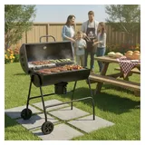kowdom Smoker BBQ Grillwagen Metall mit Deckel & Thermometer 95 cm, Räder, freistehend, höhenverstellbare Kohlewanne, Thermometer, Aschefänger, Warmhalterost schwarz