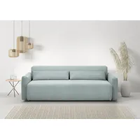 Schlafsofa INOSIGN "Donka Dauerschläfer-geeignet, belastbar bis 270 kg, incl. Bettlkasten" Sofas Gr. B/T: 232cm x 108cm, Cord, mit Armlehnen, blau (hellblau) mit Armlehnen, Breite 232 cm, auch in Cord, Tonnentaschen-Federkern