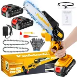 Mini Kettensäge mit Akku, 6 Zoll Akku kettensäge mit 1000W Bürstenloser Motor und 4000mAh Akkus, Mit 2 Ketten und Sicherheitsverriegelung, Handkettensäge Akku für Gartenscheren Astschere Holzschneiden