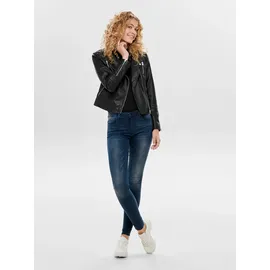 Only Lederimitatjacke ONLY "ONLGEMMA – Bikerjacke mit asymmetrischem Reißverschluss", Damen, Gr. 34, schwarz, Obermaterial: 100% Polyurethan, unifarben, tailliert, mit Reißverschluss, Jacken, tailliert, casual, Lederimitat, Reißverschlusstaschen