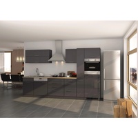 Held Möbel Küchenzeile Mailand 330 cm Grau Hochglanz-Grau Matt