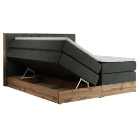 MKS Meble King Boxspringbett 160x200 mit Bettkasten Eiche, Polsterbett mit Matratze H3, Bett mit Rahmen in Wotan Eiche und Kopfteil... - Dunkelgrau