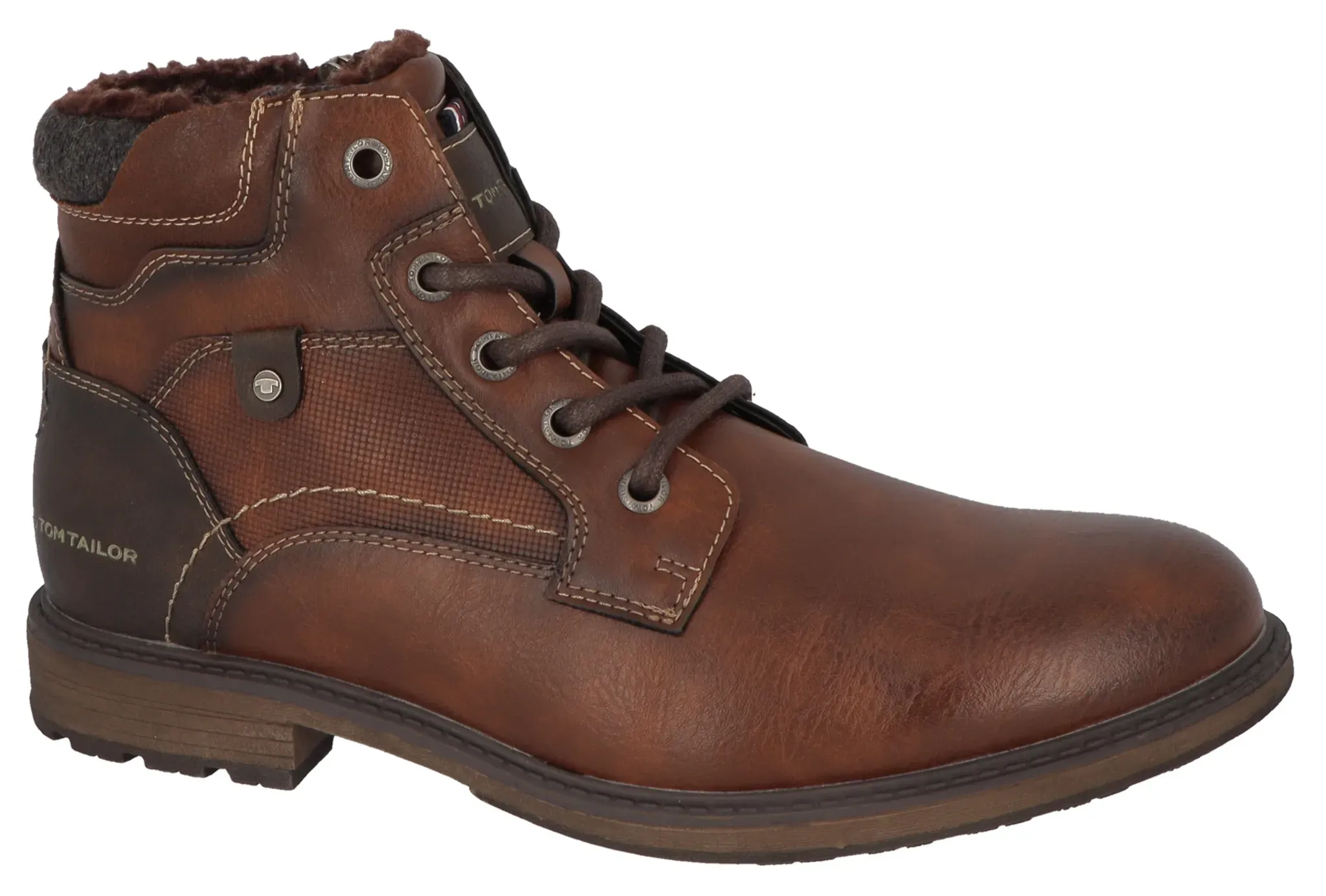 Winterboots TOM TAILOR, Herren, Gr. 41, braun (cognac), Lederimitat, Textil, Schuhe Winterboots, mit Logoschriftzügen, Weite G