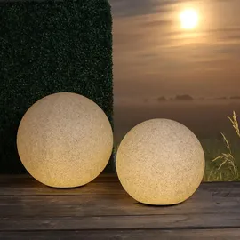 H4L Kugelleuchte Gartenlampe Kugellampe Stein Granit-Optik 2er Set 30-40cm - Grau