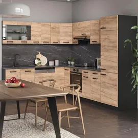 Vicco Winkelküche R-Line L-Form 227 x 287 cm Goldkraft Eiche/Anthrazit