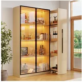 Odikalo Eckvitrine vitrinenschrank Glasvitrine mit Stauraum (Multifunktionsschrank 110,5×35×160cm-Vitrine mit Glastür und LED, Seitenauszug, Rollschrank - Hochschrank im modernen Stil, Vitrine,Esszimmerschrank,Bücherregal, Badezimmerschrä)