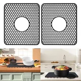 Spülbeckeneinlage Silikonmatte für Küche, 2er-Set Spülbeckenmatte & Spülbeckeneinlage 29,5x34,5cm Abtropfmatte aus Ultraweichem Silikon Gegen Kratzer im Edelstahl Spülbecken (Schwarz mit Löchern)