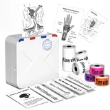 Phomemo Mini Thermodrucker mit 6 Etikettenrollen M02S Wireless Bluetooth Portable 300dpi Drucker mit wiederaufladbarem Akku, für Journal Organisationsfotos, kompatibel mit iOS & Android, Weiß