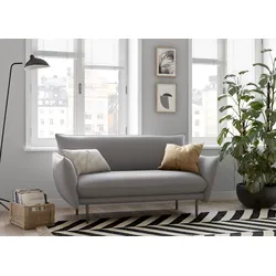 2-Sitzer ANDAS "Stine", grau (hellgrau), B:156cm H:86cm T:86cm, Struktur (100% Polyester), Struktur weich (85% Polyester/15% Nylon), Samtoptik (100% Polyester), Sofas, Besonderes Design durch Kissenoptik und Keder, by Morten Georgsen
