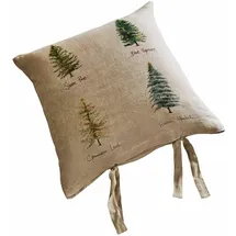 Loberon Kissenhülle Jarrier, weihnachtliches Druckmotiv, nostalgische Bindebänder, Weihnachtsdekoration, Weihnachten, Leinen, beige/grün