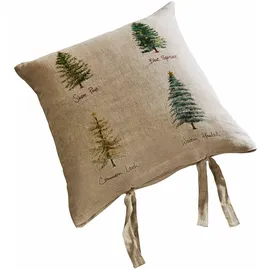 Loberon Kissenhülle Jarrier, weihnachtliches Druckmotiv, nostalgische Bindebänder, Weihnachtsdekoration, Weihnachten, Leinen, beige/grün
