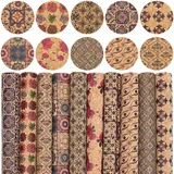 CALFOVERA 10 Stil 32 x 20cm Farbige Kork PU Lederimitat Lederplatten Kunstleder Blätter Dünner Weicher Stoff Natürliche Textur Holzmaserung Leder Blumenmuster Boho Synthetisches Retro Kunstleder Verpa
