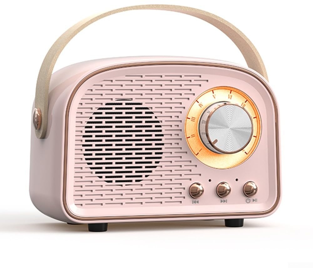 HEIBTENY Radio Retro Bluetooth-Lautsprecher Vinatge-lautsprecher Speaker Mit USB-Laufwerk TF-Karte FM Radio Wireless Tragbarer Kabelloser Mini-Außenlautsprecher Für Zuhause(Pink)