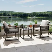 Balkonset Paulina Hellgrau Metall/Outdoorstoff +Abdeckung