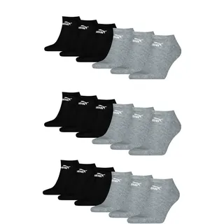 Puma Unisex Sneaker Socken knöchelhoch für Damen Herren Pack, Farbe:666 - black/grey, Socken & Strümpfe:43-46 - 43-46