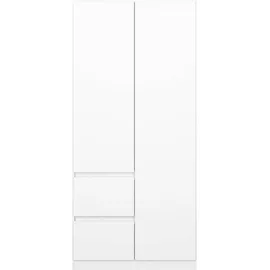 Rauch Möbel Nidda, Drehtürenschrank mit 2 Schubkästen, Kleiderschrank Schrank Garderobe Wäscheschrank Ankleide Breiten 91/136/181 cm, grifflose Front sowie Push-to-Open Funktion MADE IN GERMANY
