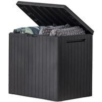 Keter City 30 Gallonen Deck Box aus Kunstharz für Terrassenmöbel, Poolzubehör und Aufbewahrung für Outdoor-Spielzeug, Dunkelgrau