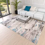 Mazovia Abstraktes Vintage Designer Teppich - Kurzflor - Weich Teppich für Wohnzimmer, Esszimmer - ÖKO-TEX Wohnzimmerteppich - Teppiche Beige Blau Grau 160 x 230 cm