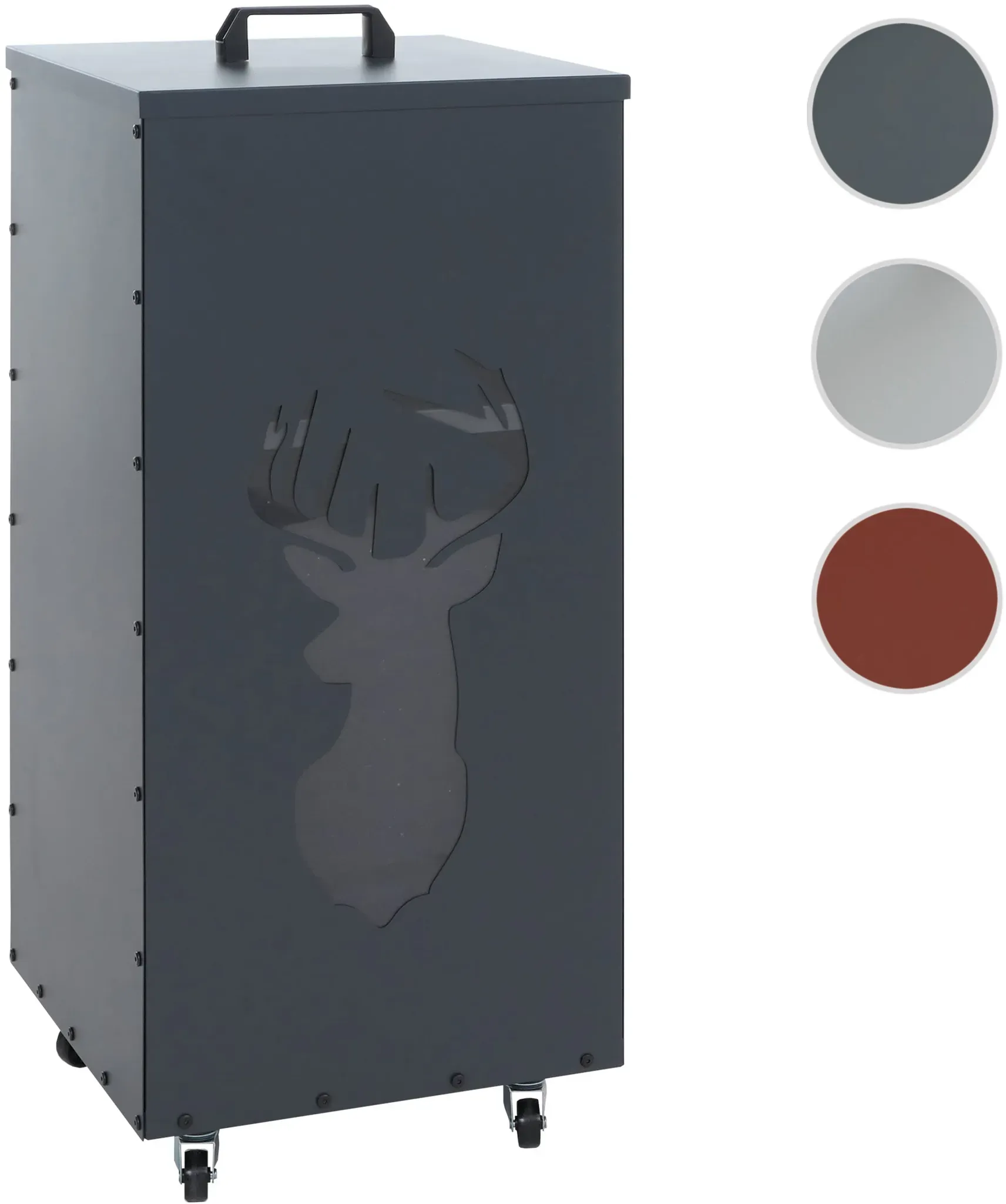 Pelletbehälter HWC-Q30 Hirsch, Pelletbox Aufbewahrungsbox für z.B. Tierfutter, Rollen Füße 86x37x37cm ~ anthrazit