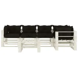 vidaXL 6-tlg. Garten-Lounge-Set Paletten mit schwarzen Kissen Holz