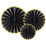 Partydeco 3 Dekofächer schwarz mit goldrand