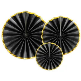 Partydeco 3 Dekofächer schwarz mit goldrand