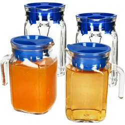 4x KORA Kühlschrankkrug mit Deckel blau 0,5L Henkel Glas-Karaffe Kanne Saft Wasser
