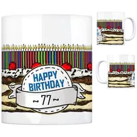 Trendaffe Geburtstagstorte Kaffeebecher zum 77. Geburtstag mit 77 Kerzen