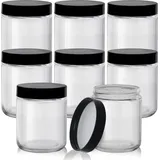 Belle Vous Klare Runde Vorratsgläser mit Deckel aus Plastik Schwarz (8er Pack) - 240ml Luftdichtes Glas Aufbewahrung Set Schraubglas mit Deckel für & Lebensmittel, Kaffee & Gewürz Aufbewahrung