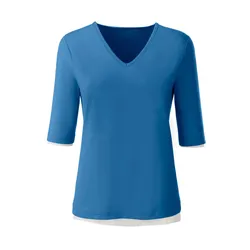 V-Shirt CASUAL LOOKS "Shirt", Damen, Gr. 54, blau, 90% Polyamid, 10% Elasthan, unifarben, V-Ausschnitt, Kurzarm, Shirts