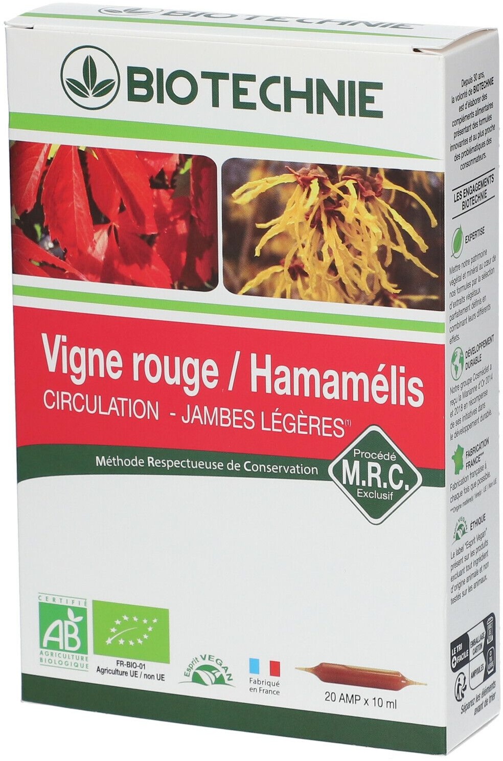 BIOTECHNIE Vigne rouge - Hamamélis Bio ampoules 200 ml ampoule(s) buvable(s)