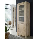 MASSIVMOEBEL24.DE Vitrine Akazie 65 x 42 x 190 cm Weiß