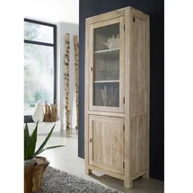 MASSIVMOEBEL24.DE Vitrine Akazie 65 x 42 x 190 cm Weiß