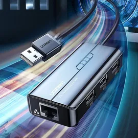 UGREEN USB 2.0 HUB RJ45 Ethernet Adapter 3+1 Port USB 2.0-Hub Schwarz