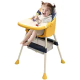 Babyhochstuhl,kinderhochstuhl 6 Monate Plus, Hochstuhl für Babys und Kleinkinder mit Fußstütze, Abnehmbares Doppeltablett für Babys, Jungen und Mädchen (Gelb-Blau)