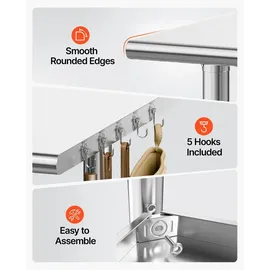 Vevor Gasto Arbeitstisch 915 x 610 x 864 mm, Edelstahltisch mit 3 Ebenen & Rollen & Höhenverstellbaren Ablagen Belastbarkeit Top 227 kg & 2 Unterablagen je 191 kg Vorbereitungstisch für Restaurant