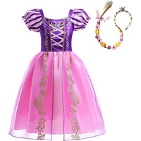 Lito Angels Prinzessin Rapunzel Kostüm Kleid Verkleidung mit Flechten Perücke Haarreifen für Kinder Mädchen Größe 6 Jahre 116, Lila