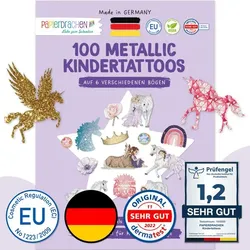 Kindertattoos Metallic - Unicorn - Set 12