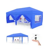Faltpavillon 3x6 m wasserdicht stabil mit 6 Seitenwänden – Pop up Pavillon faltbar aus 420D Oxford, UV-Schutz 50+, 3-Fach höhenverstellbar, Partyzelt mit Tragetasche für Garten & Outdoor Blau