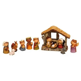 buttinette Riffelmacher Kinder-Krippenfiguren mit Stall 12-teilig, 2.5-9 cm