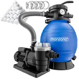 monzana Monzana® Sandfilteranlage SF96K 9.600L/h bis 30.000L Pool inkl Filterbällen 7 Wege Ventil 2in1 Adapter Ø32-38mm 400W Filteranlage Pumpe Filterkessel